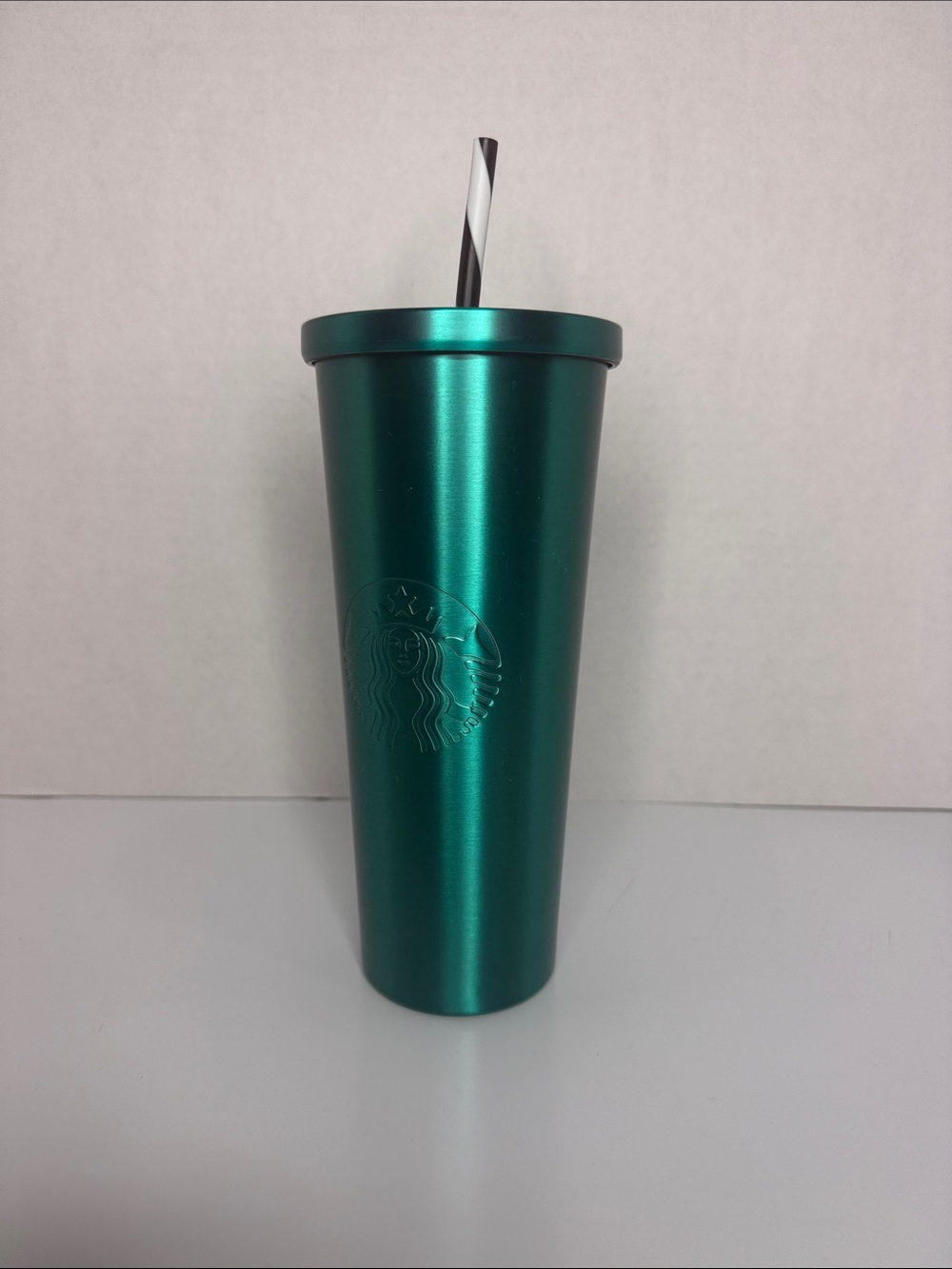 Starbucks Metallic Teal Cold Cup with Lid and Striped Straw Venti